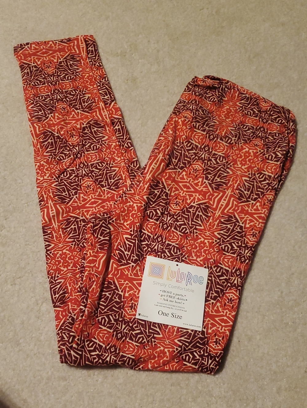 LuLaRoe Women's One Size Red and Rust Patterned Jeggings